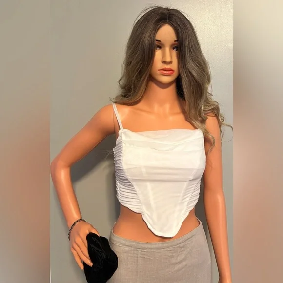 Chic White Ruched Crop Top - Picture 5 of 7